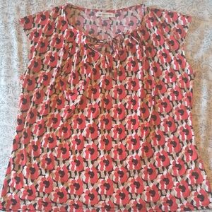 Liz Claiborne Coral, Black & Cream Abstract Floral Cap Sleeve Top